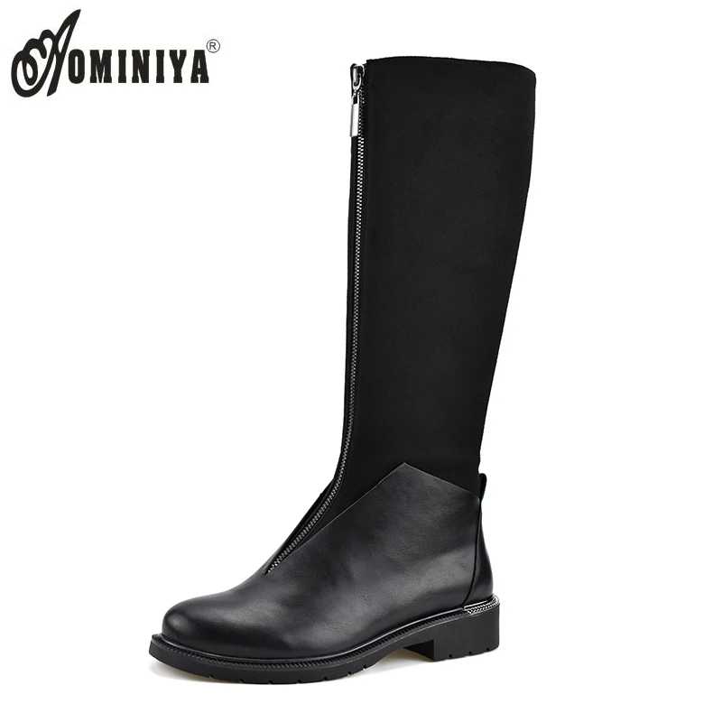 

Ominiya Autumn Winter Warm Plush Women Boots Fashion Infront Zipper Knee High Boots For Women Comfortable Square Heels Shoes