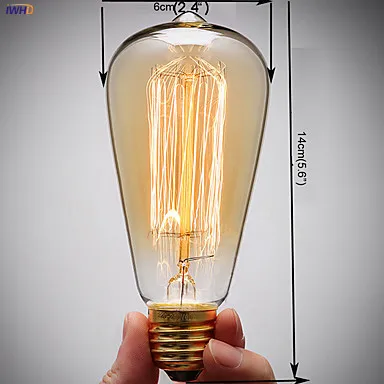 IWHD ампулы Винтаж Эдисон лампы ST64 E27 40W 220V подвесной светильник в стиле ретро лампа