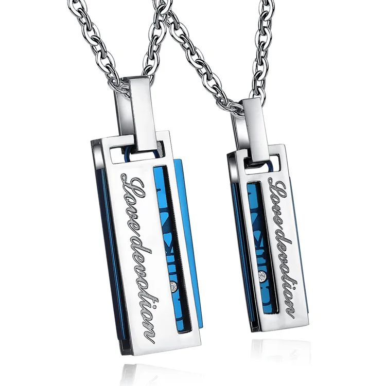 

Vintage Blue Pendant Stainless Steel Lovers Pendant Necklace for Men Women Jewelry