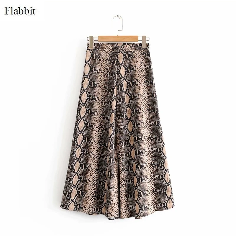 Flabbit Для женщин Винтаж змеиной кожи Печать миди юбка faldas mujer женские vestidos Боковая молния Шикарный Бренд длинные юбки QUN021