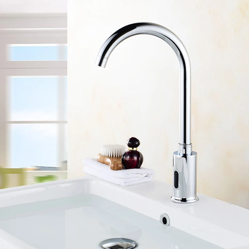 Bathroom Basin Sink Faucet Automatic Sensor Water Saving Tap Single Cold Water Tap Touch-Free Infrared Basin Tap Deck Mounted