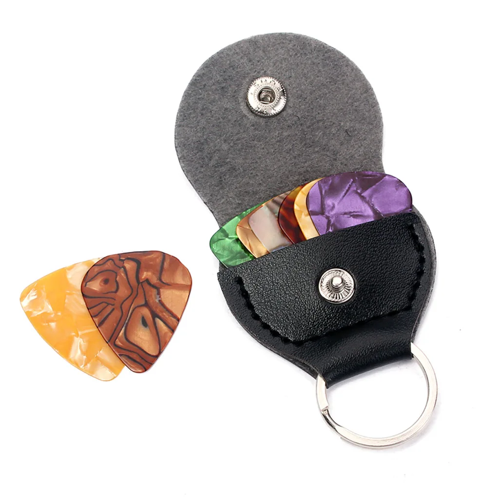 4 Colors Guitar Pick Holder Black Genuine Leather Guitarra Plectrum