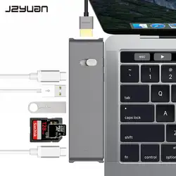 JZYuan USB C ноутбука док-станции для Macbook Pro Thunderbolt 3 док-станция Dual USB C к HDMI USB 3,0 Тип C Мощность доставки Dock