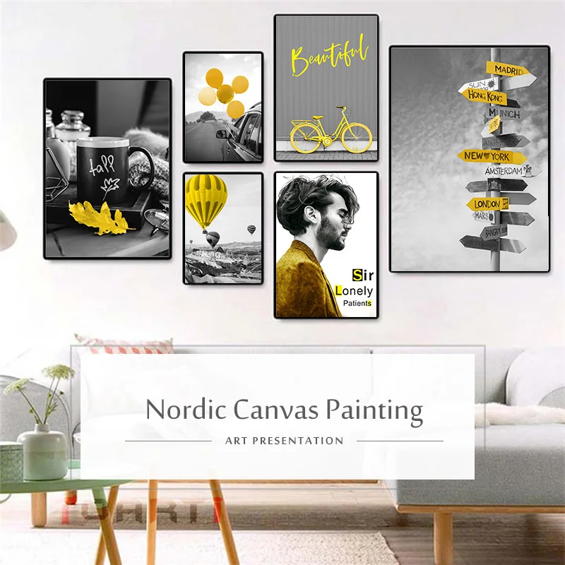 HTB1lF7GXlWD3KVjSZFsq6AqkpXaN Black and White Photograph Landscape Picture Home Decor Nordic Canvas Painting Wall Art Yellow Scenery Art Print for Living Room