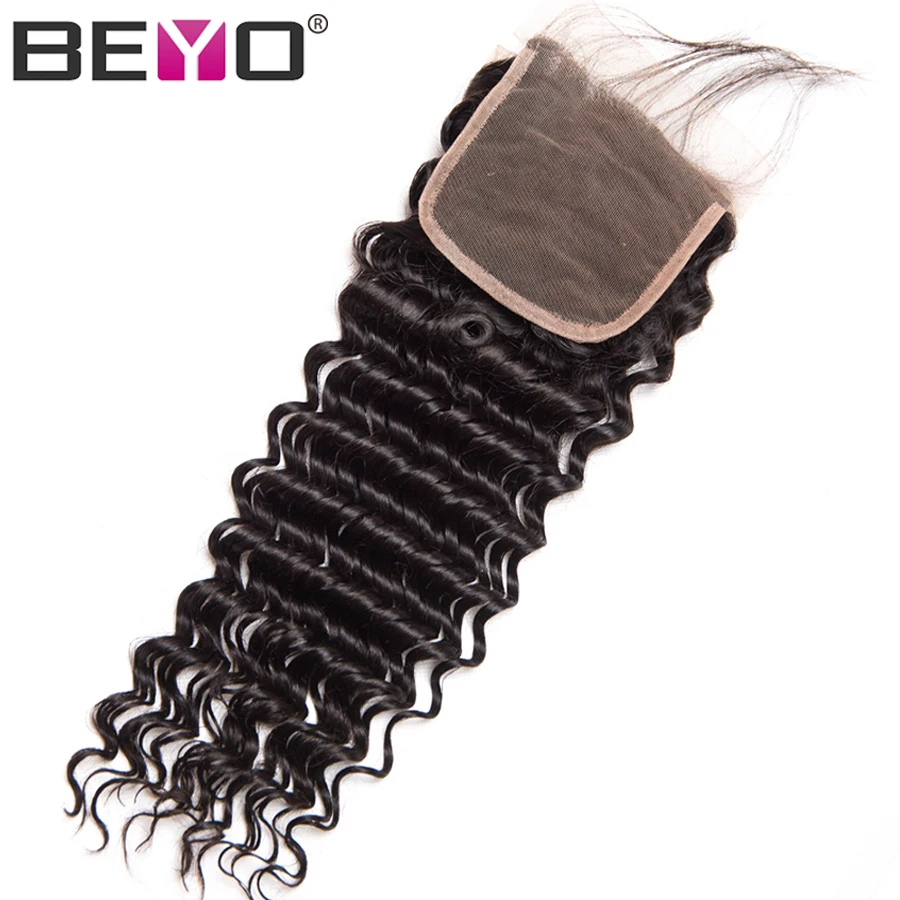 

Beyo 5x5 Human Hair Closure Brazilian Deep Wave lace Closure With Baby Hair Free/Middle/Three Part Non-Remy Hair Free Shipping