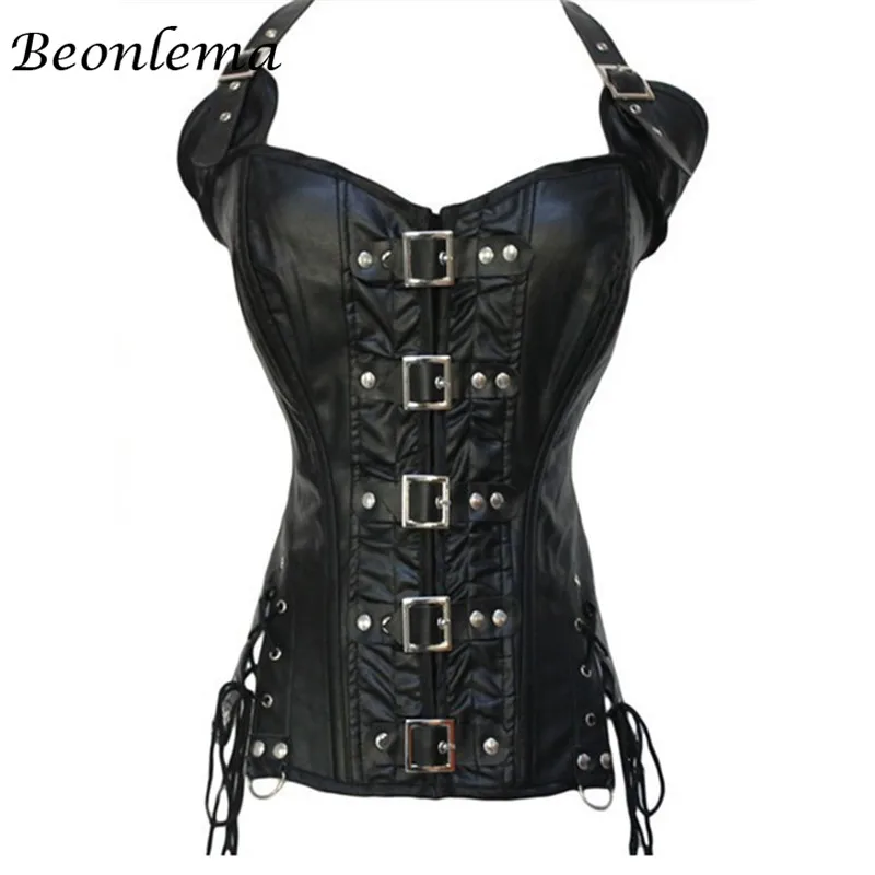 Steampunk Corset Gothic Faux Leather Corset Sexy Corsage Corselet