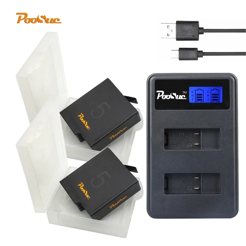 

For GoPro Hero 6 Battery 2Pcs Go Pro hero5 1600mAh Batteries + LCD Dual USB Charger For GoPro Hero 5 7 Black Camera Accessory