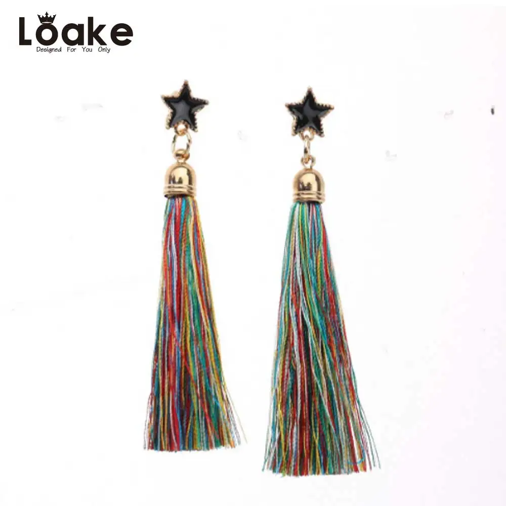 Loake The new cloth art handmade earrings Contracted pentagram long tassel Small and pure fresh temperament earring | Украшения и