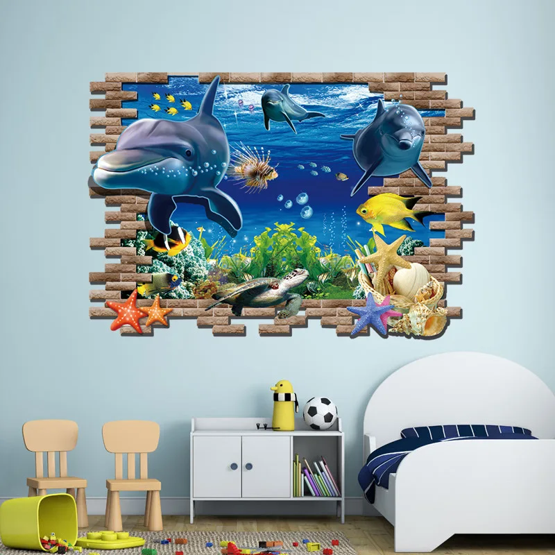 UK 3D Ocean Dolphin Wall Sticker Bathroom Bedroom Floor Art Decal Home Decor