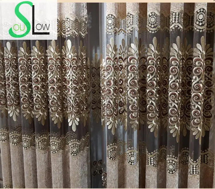 

Slow Soul Coffee Color High End European Style Embroidered Cortinas Tulle Curtains Cortina For Living Room Kitchen Bedroom Sheer