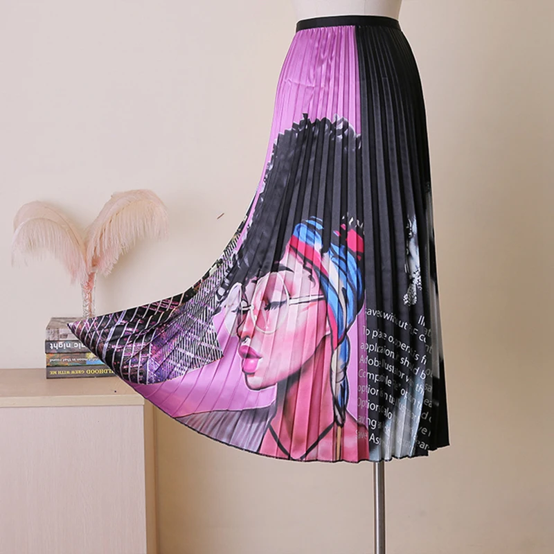 

BGSOLID personalized print skirt temperament girls head high waist swing skirt wholesale and straight skirt are welcome
