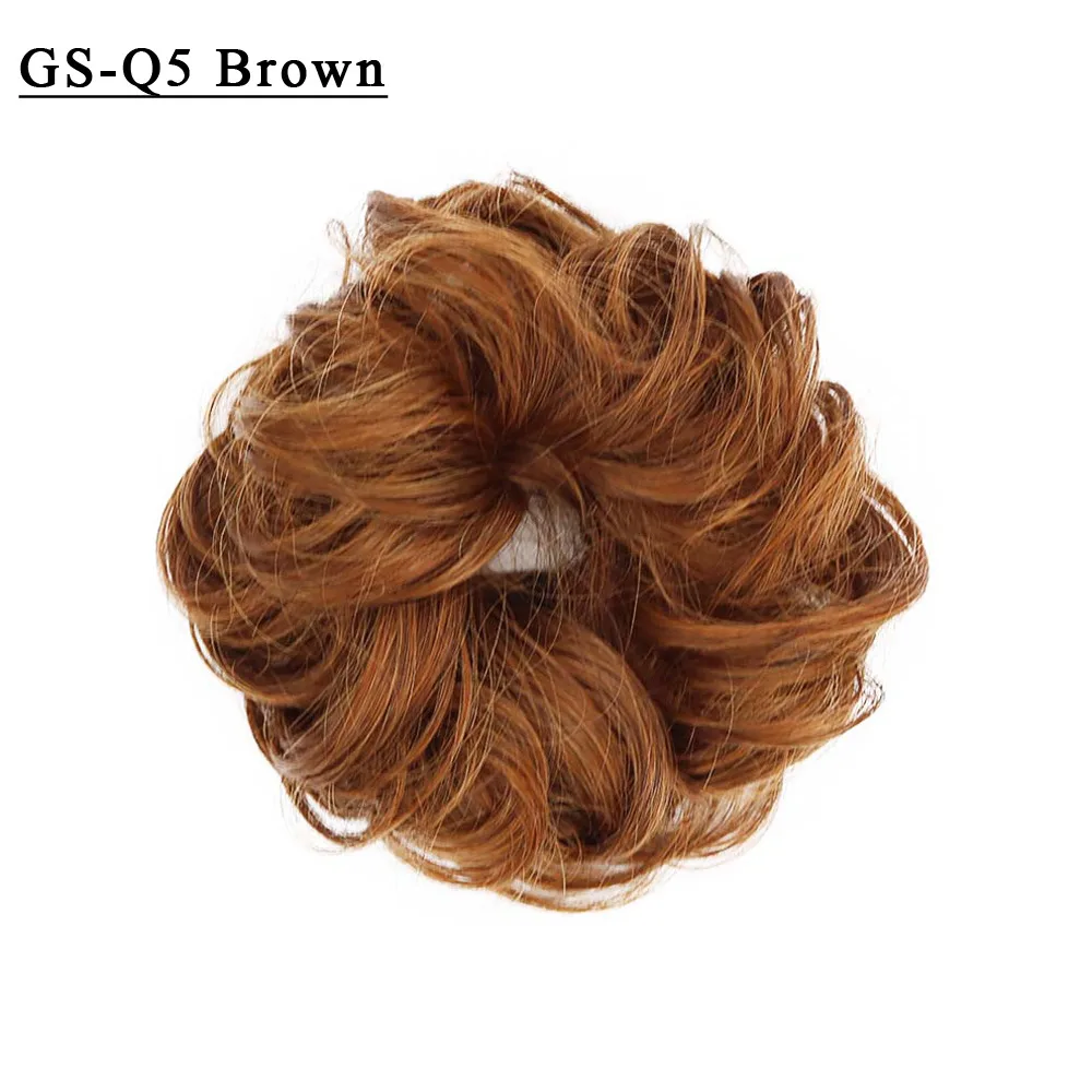 Free Beauty Curly Chignon Brown Blond Hazel Ombre Synthetic Hair Bun Extensions Rubber Band Heat Resistant Fiber for Women Girls - Цвет: GS-Q5-Brown