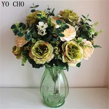 YO CHO Artificial flowers rose plastic flower head fake leaves silk Hibiscus bridal bouquet in a flask fake flowers Wedding Deco YO CHO Artificial flowers rose plastic flower head fake leaves silk Hibiscus bridal bouquet in a flask fake flowers Wedding Deco
