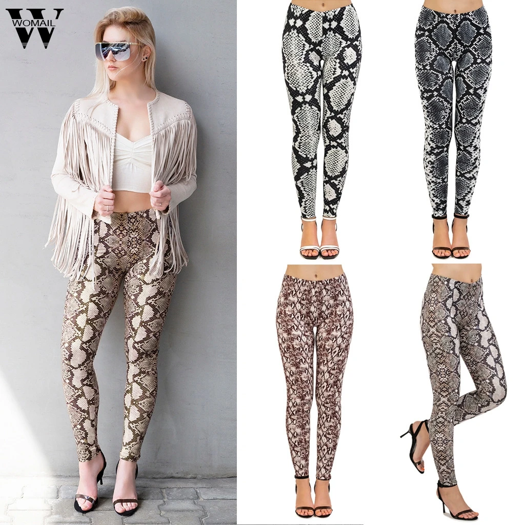 

Womail Women Pants Snakeskin Print Trousers Sports Lady Work Pants Long Trousers femme Skinny Mujer Female High Waist Casual J74
