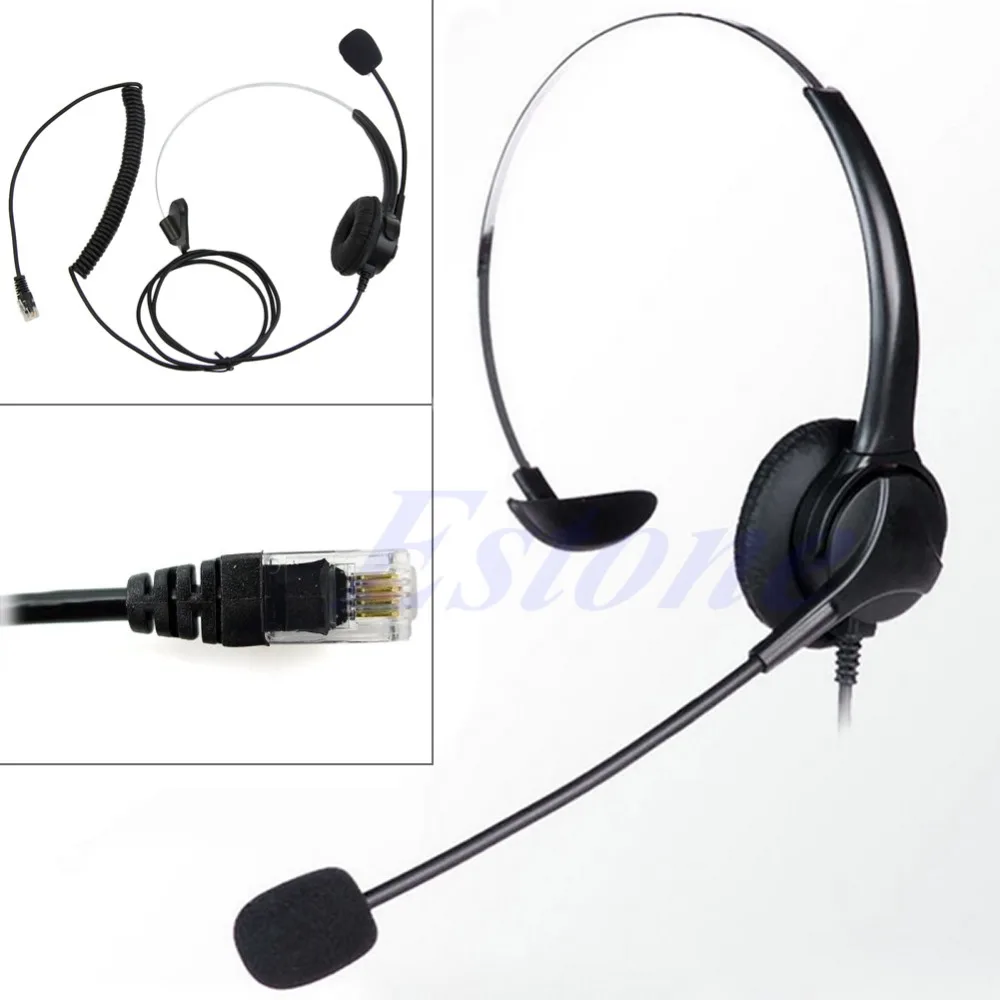 RJ11 Handsfree Call Center Corded Telephone Monaural Headset, Black