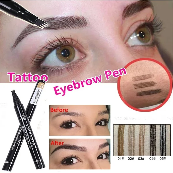

Microblading Tattoo Eyebrow Pencil Waterproof Fork Tip Eyebrow Pen 4 Head Fine Sketch Liquid Eyebrow Enhancer Dye Tint Pen