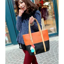 Women Shoulder Bag Leather Hit Color Zipped Casual Ladies Handbag Heart Splice Pendant Girls School Bags Big Capacity BS