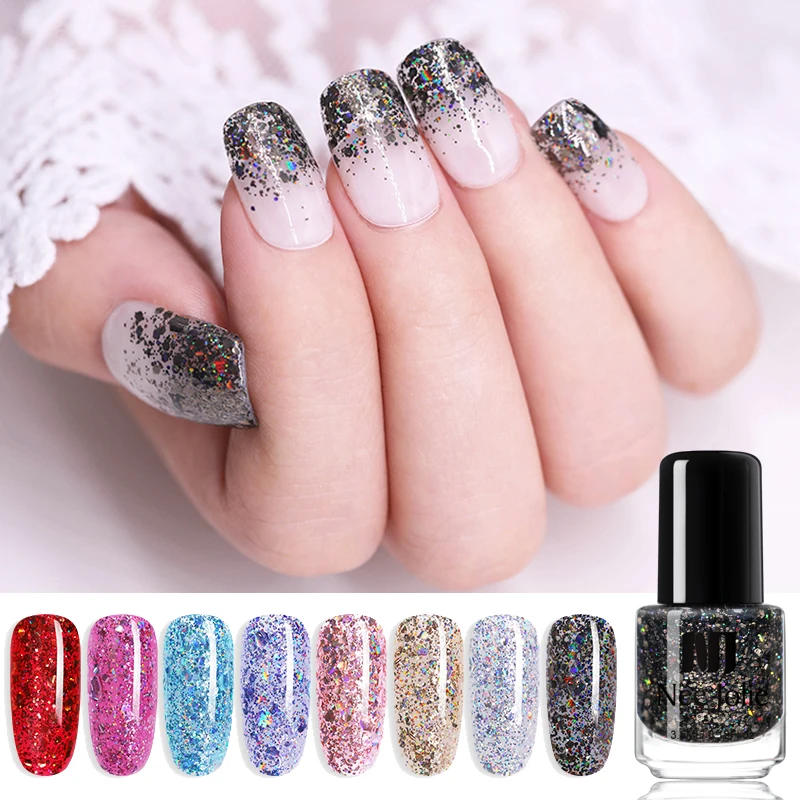 

NEE JOLIE 3.5ml Gradient Holographic Nail Polish Rose Gold Glitter Sequins Series 12 Colors Shimmer Flake for Nail Art Design