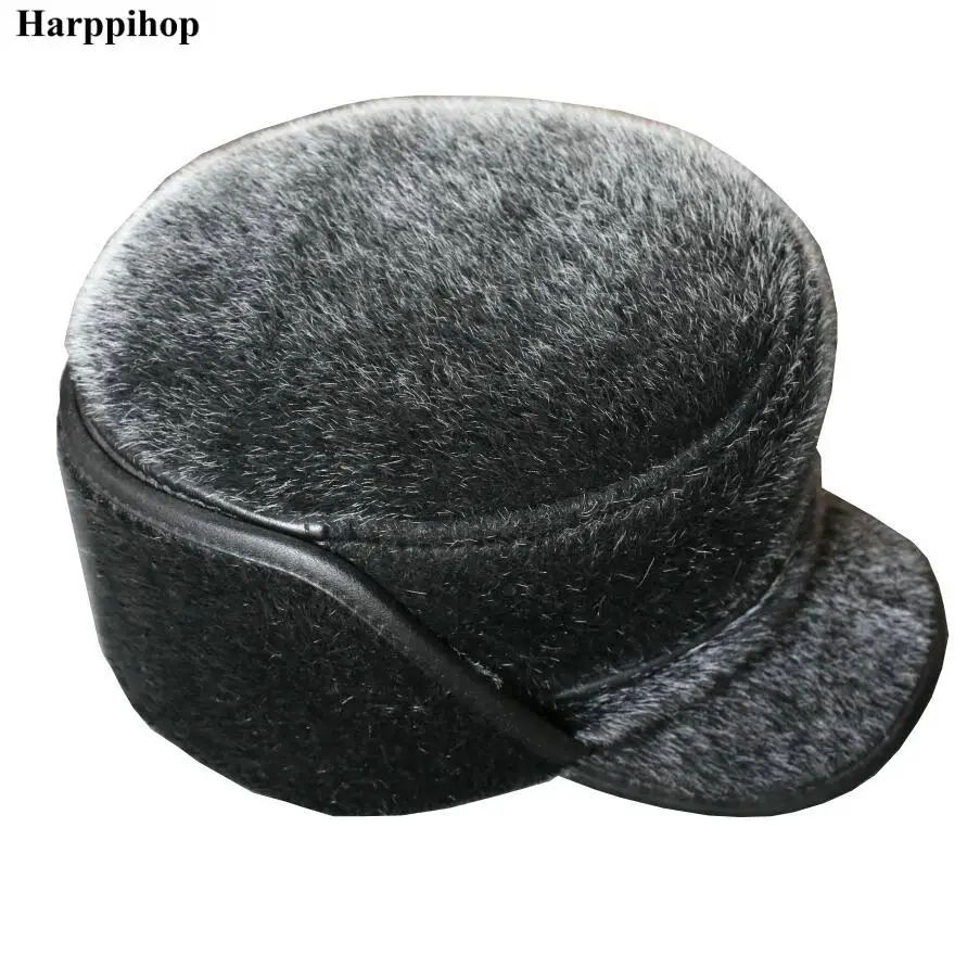 Осенняя и зимняя теплая Новая Мужская шерстяная шапка из искусственного меха норки, кепки с козырьком, русская ушанка, модная Роскошная теплая шапка-ушанка, спортивная шапка