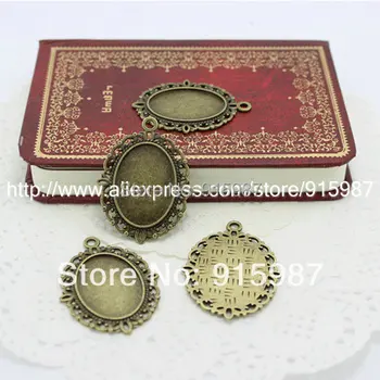 

Sweet Bell 50pcs/lot New Fashion vintage bronze oval filigree cameo pendant blanks settings, pendant bezel 13*18mm 7A1107