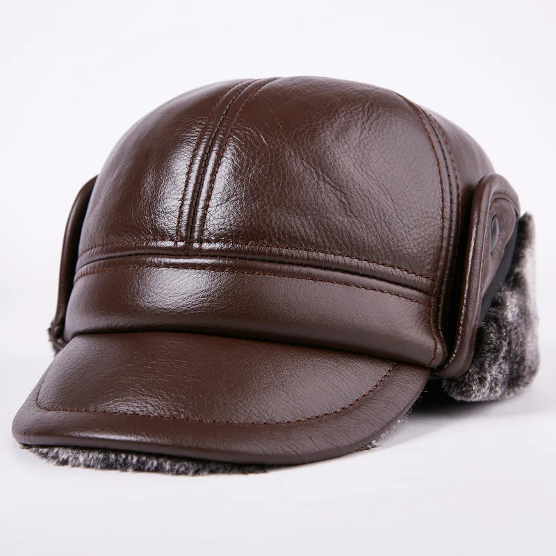 New Arrival 100% Genuine Leather Men Baseball Cap Hat CBD High Quality Men's Real Adult Elderly Adjustable Hats B-7195 | Аксессуары