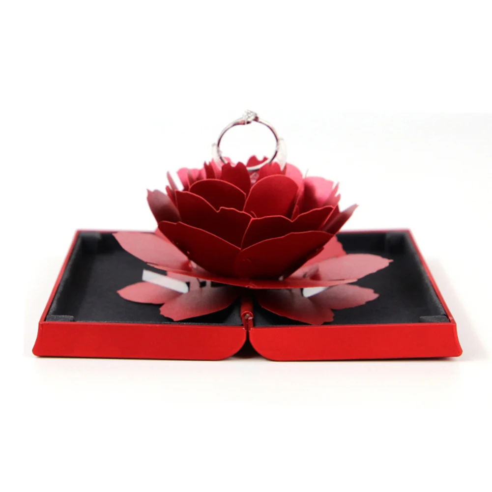 Винтажная Модная элегантная коробка для колец, обручальное кольцо с розами, подарочные коробки для украшений, держатель для хранения украшений, коробка для украшений - Цвет: Красный
