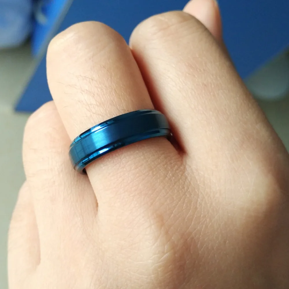 1 Pair His 8MM & Hers 6MM Blue Tungsten Carbide Wedding Band Ring Set Best Jewelry for Couples Lovers Sizes 7-10.5