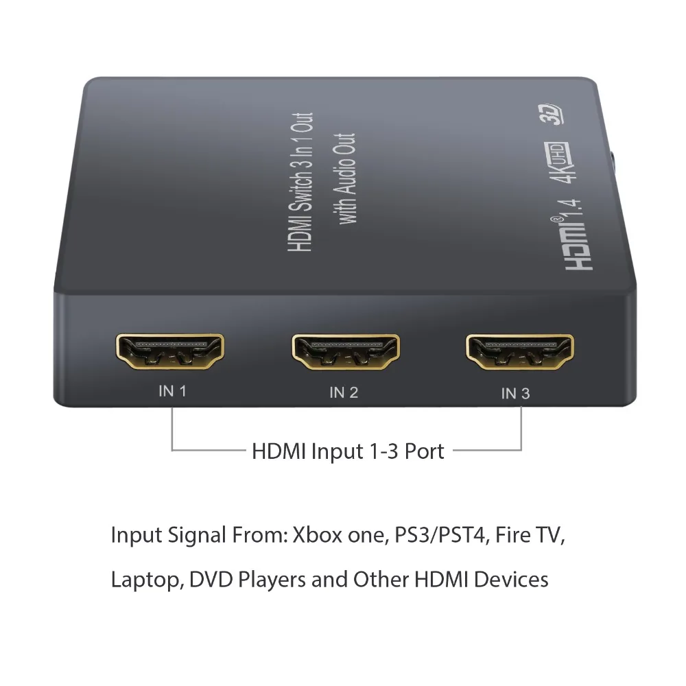 Proster 3x1 HDMI коммутатор с аудио экстрактором оптический Toslink SPDIF выход поддержка 4 к 3D 1080P PIP HDMI коммутатор с rca-кабелем