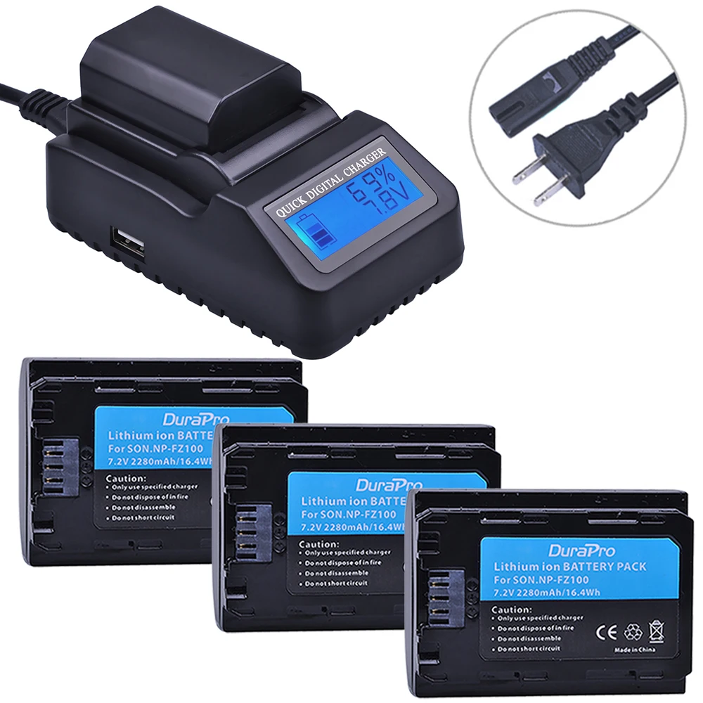 

3x NP-FZ100 NP FZ100 camera battery 7.4v + LCD Fast charger for Sony A7R III A7 III BC-QZ1 A9/A9R Alpha9 Alpha9R Alpha 9S A7RM3