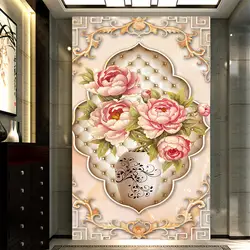 Индивидуальные европейские роскошные обои Королевский аристократический рисунок с пионами Настенные обои для гостиной vestibule коридора