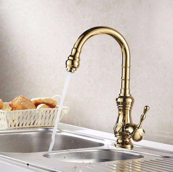 Best Price Free shipping Gold finish Kitchen faucets kitchen tap basin faucets single hand hot and cold wash basin sink faucet