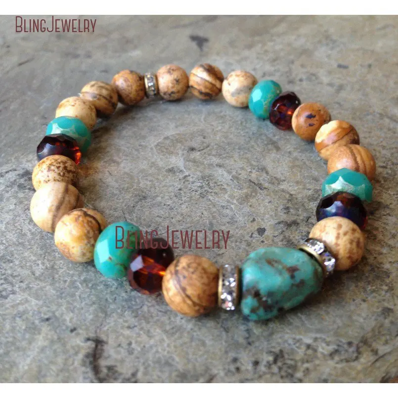20180409-BM12125-Jasper With Turquoise Stretch Bracelet