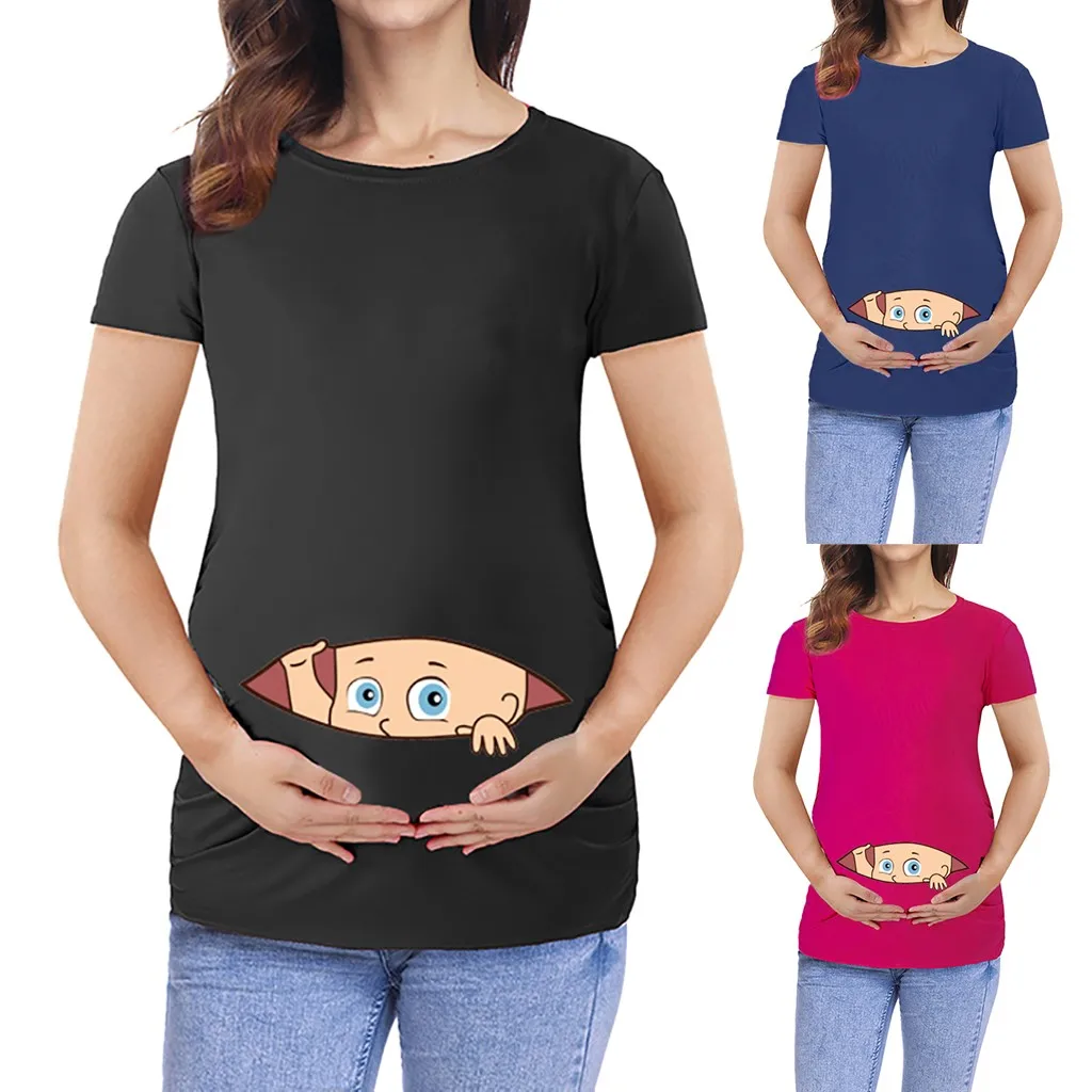 Cute Pregnancy Clothes Nursing Top Women Maternity Short Cartoon Print Tops T-shirt Pregnancy Clothes Maternidad