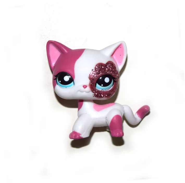Littlest Pet Shop Cream Pink Splash Short Hair Cat With Glasses Figure Child Toy