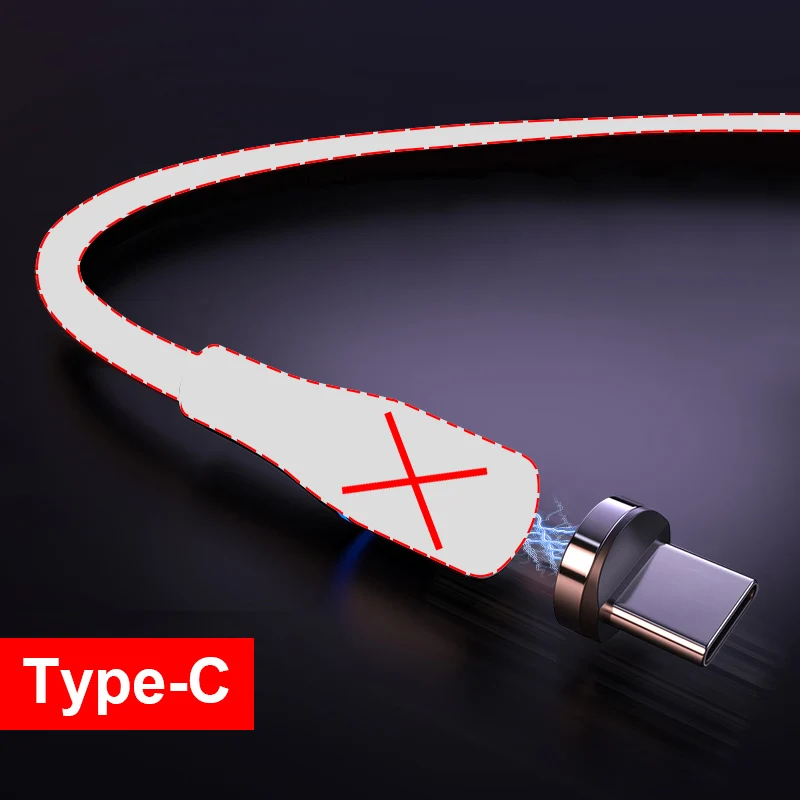 1M LED Magnetic Cable& Micro USB Cable& USB Type C Cable Nylon Braided Type-C Magnet Charger Cable for iPhone Samsung S10 S9 - Цвет: Type C plug no cable