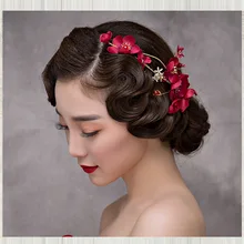 Корейская красная имитирующая булавка-зажим свадебное украшение на голову