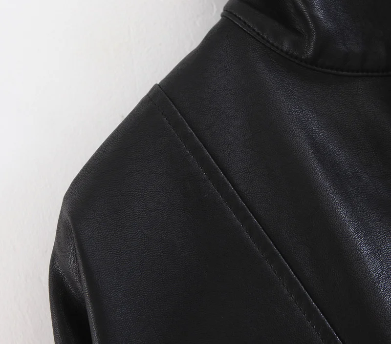 Jielur Осенняя кожаная куртка женская Свободная черная зимняя куртка однотонная шикарная короткая женская кожаная куртка с карманами M-L