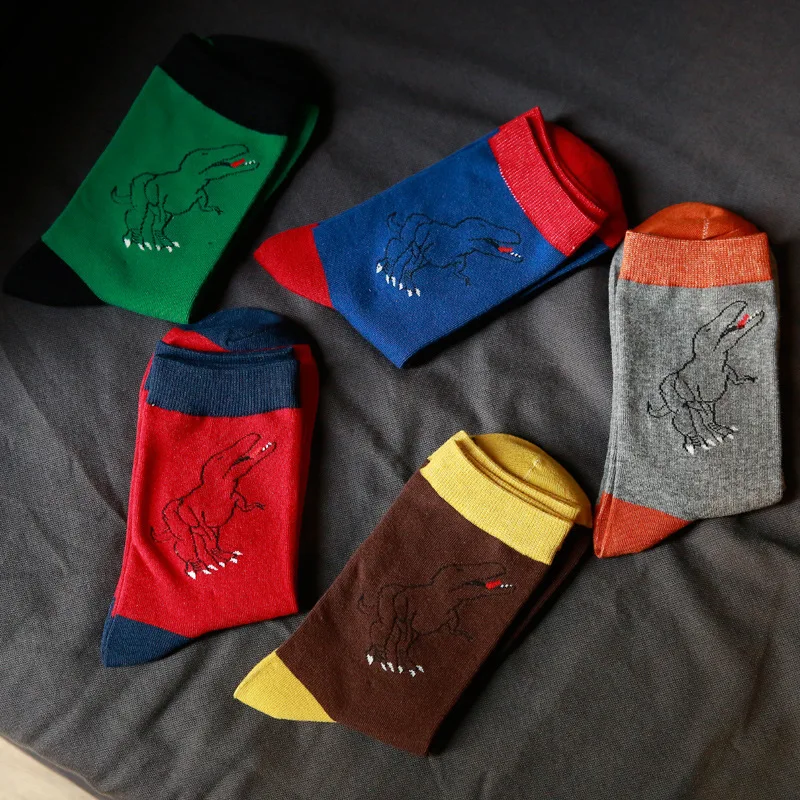 1Pair Men Socks Cute Animal Dinosaur Design Casual Cartoon Cotton Socks