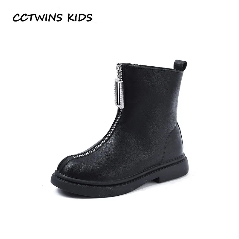 CCTWINS дети 2018 Зима Дети искусственная кожаная обувь для маленьких девочек Брендовые ботильоны загрузки малышей брендовые Теплые черные CF1649