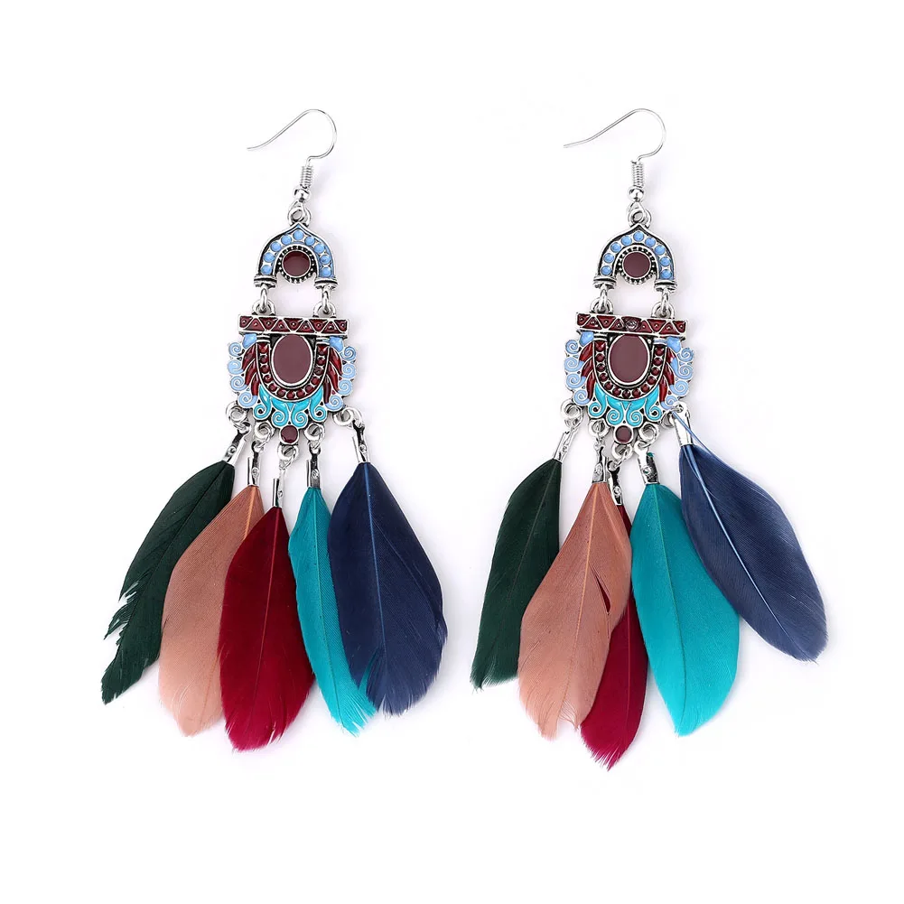 Buy Retro Long Feather Tassel Earrings Bohemian Ethnic