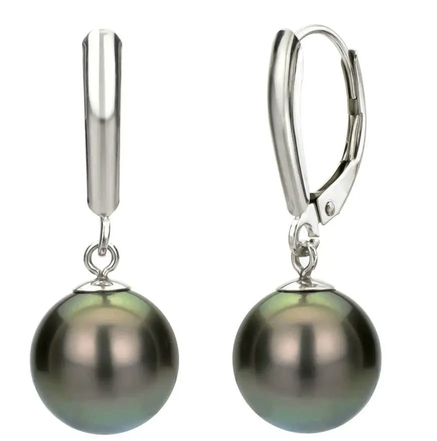 

Free shipping hot sale Women Bridal Wedding Jewelry >>>AAA 10-11mm natural tahitian peacock green round pearl earrings silver