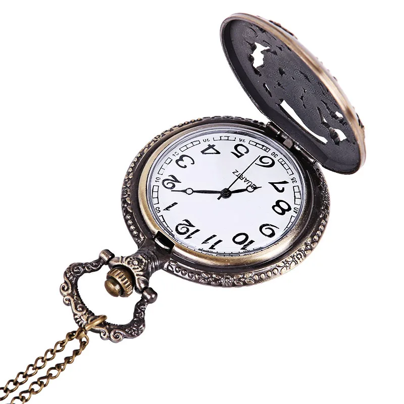 Классический Дракон тема полые карманные часы винтажные Бронзовый для женщин мужские карманные часы с цепочкой цифровой Кварцевые Fob часы