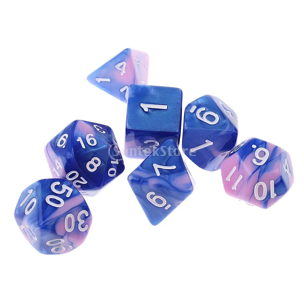 7 шт. многогранные игральные кости D20 D12 D10 D8 D6 D4 для настольных игр Подземелья и