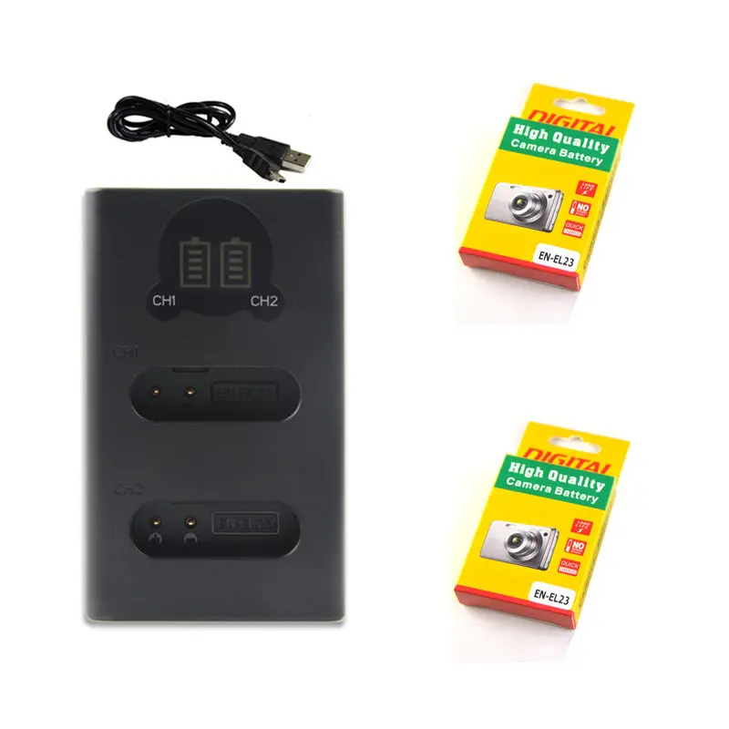 

2X EN-EL23 ENEL23 EL23 Equivalent Battery+Dual LCD USB Charger for Nikon COOLPIX P600, P610, B700, P900, and S810c Cameras
