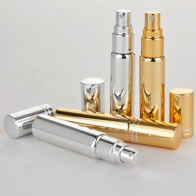 

50 x 5ml Gold Silver Mini Mist Spray Bottle Empty Glass Refillable Perfume Atomizer Pump Bottles Travel Small Makeup Containers
