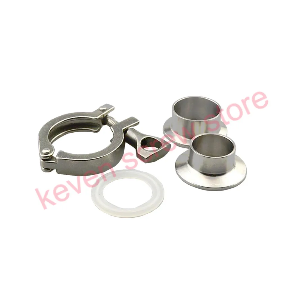 

one set of 19-309 mm Pipe O/D Sanitary 4 "Tri Clamp Weld Ferrule + Tri Clamp + Silicon Gasket 304 Stainless Steel high quality