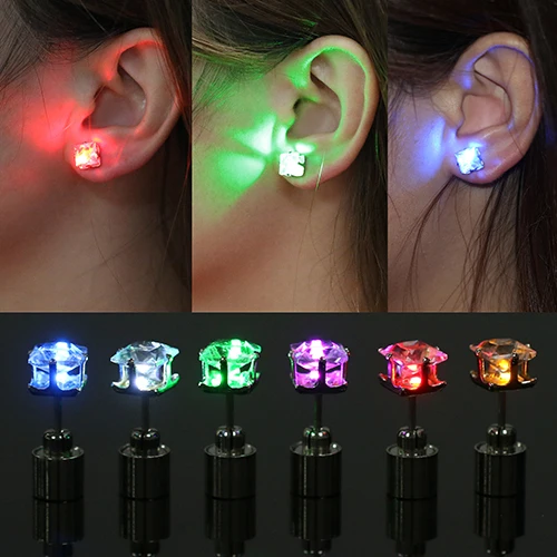 

Bluelans LED Light Ear Studs Square Earrings for Dance Christmas Halloween Party