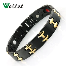 Wollet ювелирные изделия био магнитный браслет из нержавеющей стали для мужчин Черное золото Цвет 5 в 1 Здоровье и гигиена Исцеление энергии