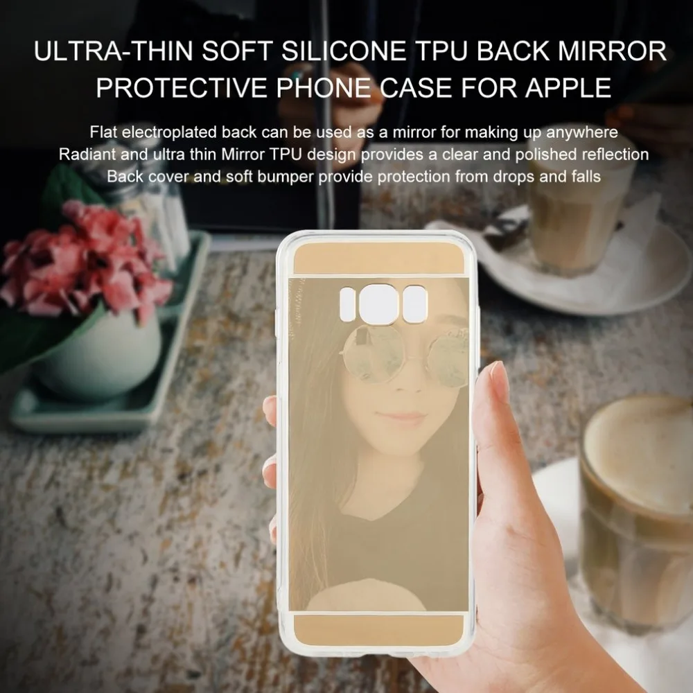 

5 Pcs Luxury Gold Color Slim Soft Silicone TPU Case Back MakeUp Mirror Phone Case Protective Cover for Samsung S8