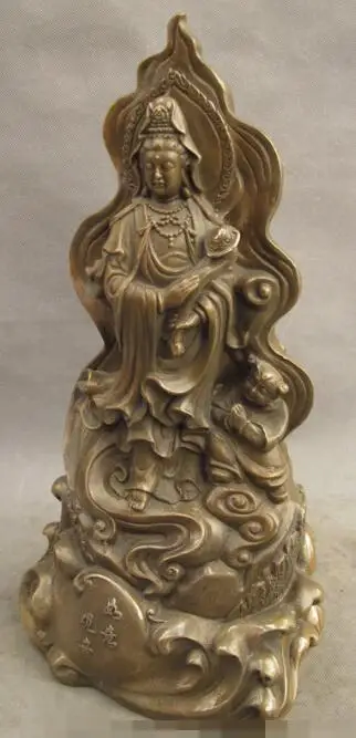 

S6551 16" Chinese Bronze Copper Kid Child Kwan-yin GuanYin Buddha Hold RuYi Statue D0318